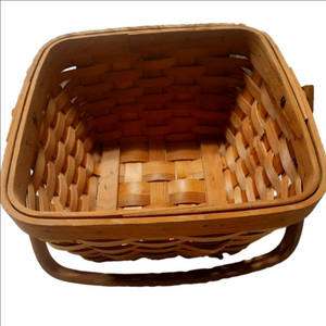 Wicker Herringbone Woven Lattice Design Basket with Solid Handle
